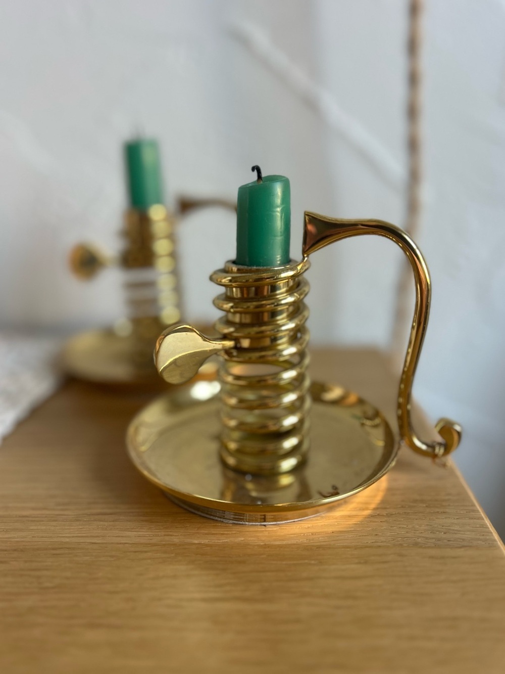 Vintage Gold Tone Coil Candlestick Holders Pair Design Chamberstick Candle